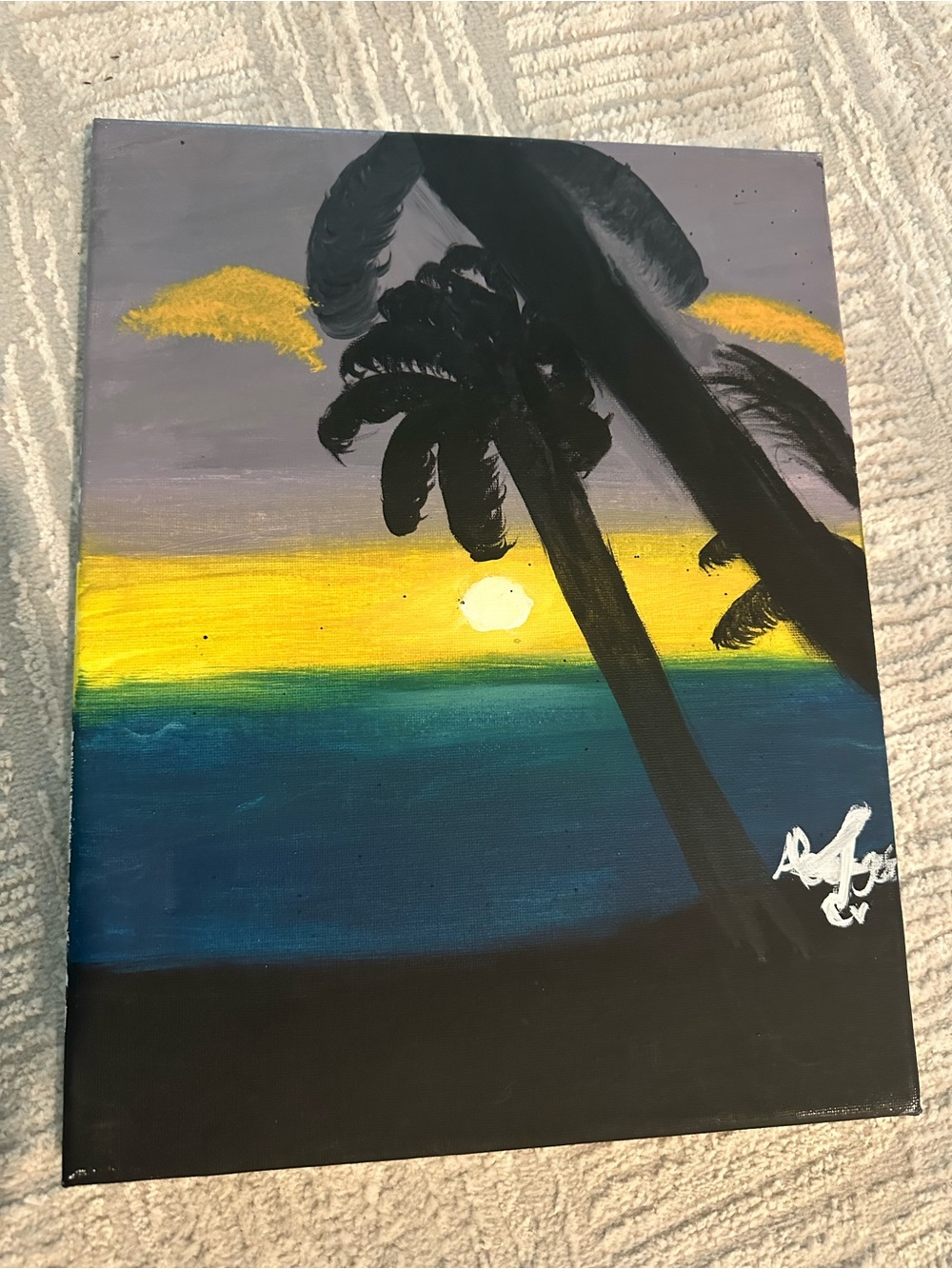 Sunset Palm Silhouette Canvas Art - Yellow & Blue